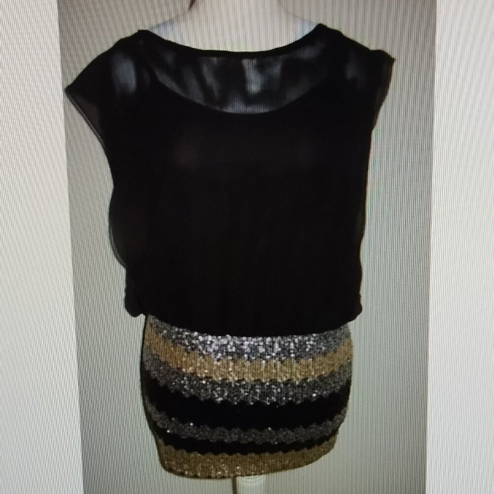 Women's Black Mini Dress With Sequins Brand-Miin Size Small NWT-$44.00.